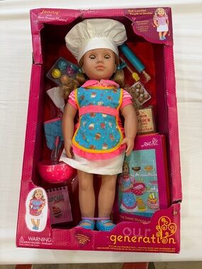 Our Generation Jenny Baker Doll in Blue & Pink Chef Outfit